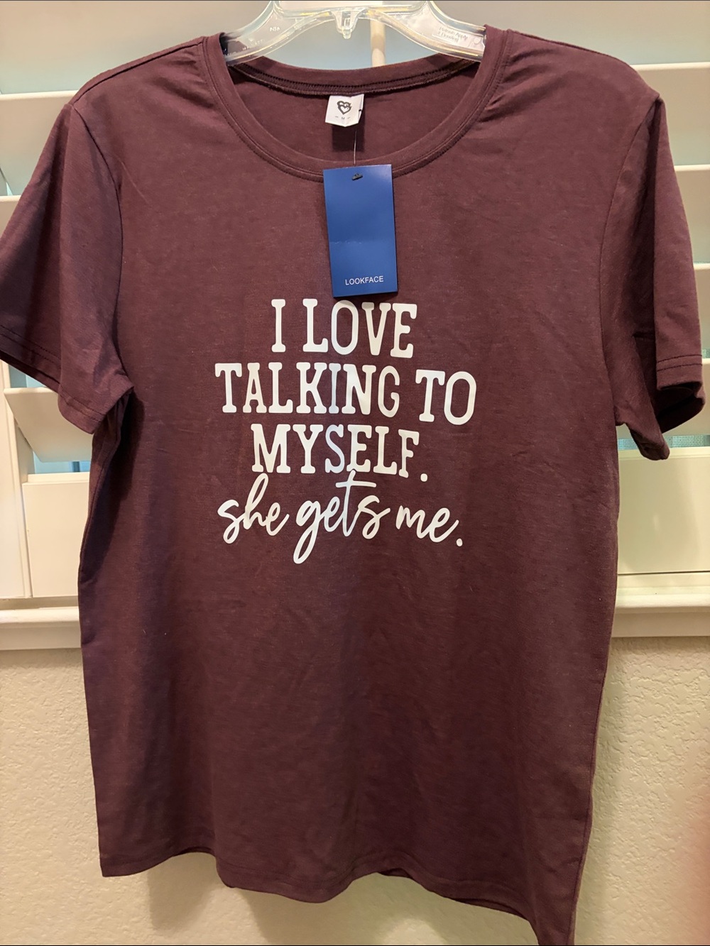 Graphic Tee "I Love Talking To Myself" - Wine Red with White Print (Medium)